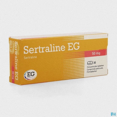 Sertraline – Illustration de comprimés et boîte